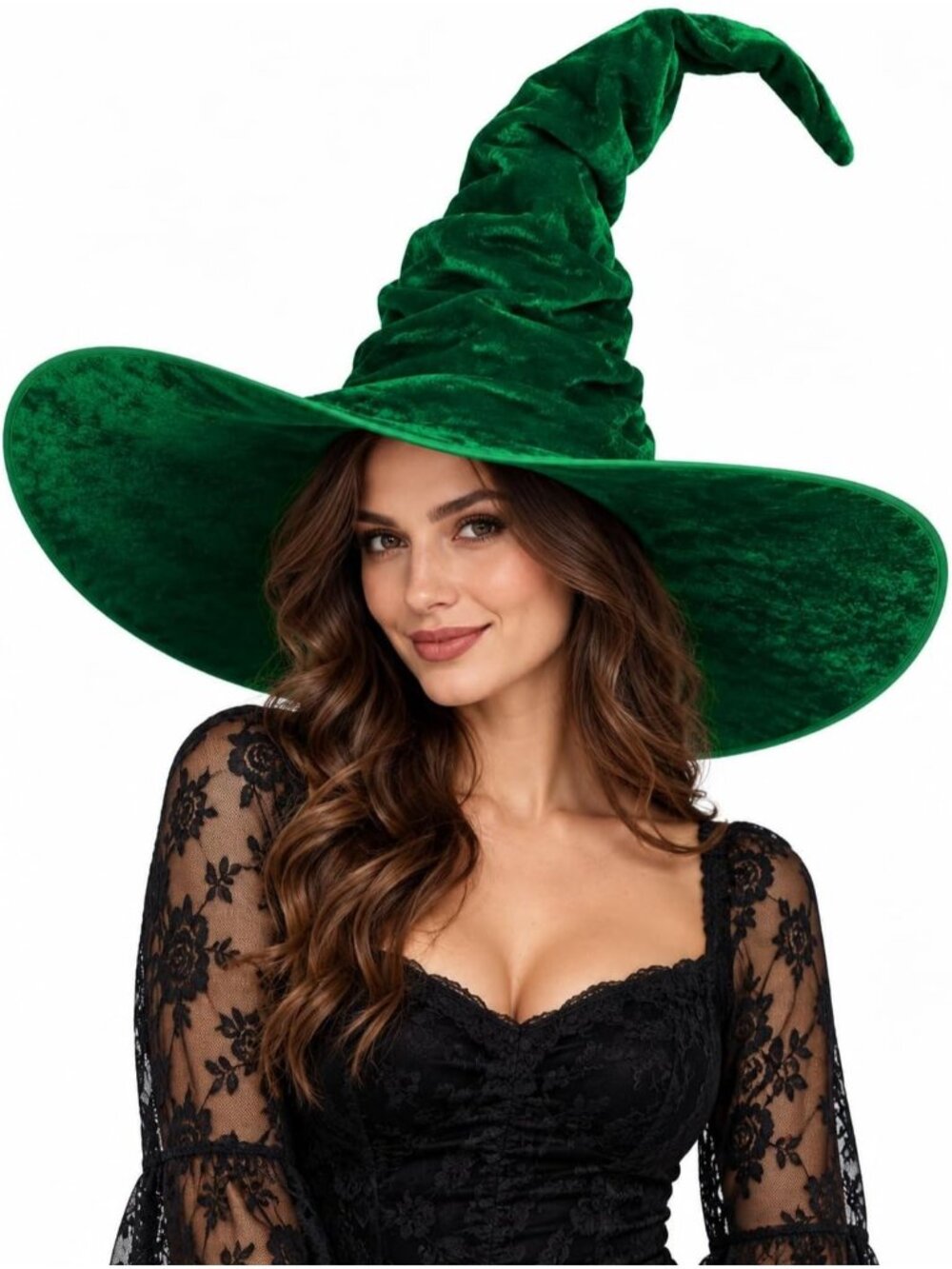 🎃 Women's Dark Green Velvet Halloween Costume Gothic Cosplay Adult Witch Hat